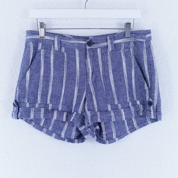 Gap Blue Striped Linen Cotton Rolled Tab Shorts Size 6 Low Rise Rise 31/3 - Picture 1 of 9